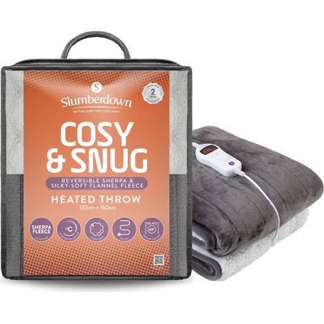Slumberdown Cosy & Snug Sherpa Fleece Heated Throw, Warm Charcoal/Natural