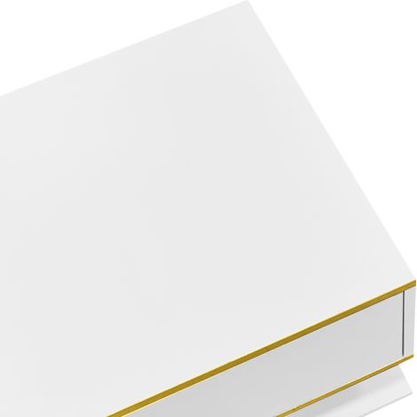 Table de salon moderne avec éclairage LED. Longueur : 100 cm. Détail doré sur la surface. Contient 3 tiroirs. Il est nécessaire d’avoir un adaptateur ou une batterie pour l’alimentation de l’appareil. (1/5)