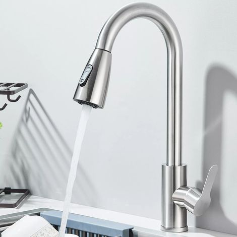 Robinet Cuisine 360° Pivotant Douchette Extractible, Mitigeur Évier Brossé, 2 Modes de Pulvérisation, Économie d'Eau (1/5)
