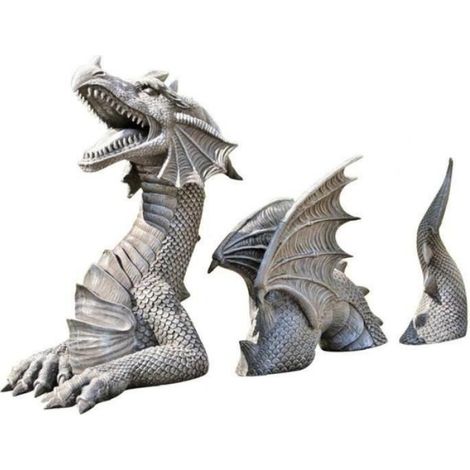 Drachenskulptur aus Polyresin, Drachen-Kunsthandwerk, Dekoration für Rasen und Hof, Weiß (1/4)