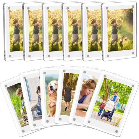 Lot de 12 cadres photo magnétiques en acrylique pour réfrigérateur Cadres magnétiques pour photos Transparent 6 x 9 cm (1/5)