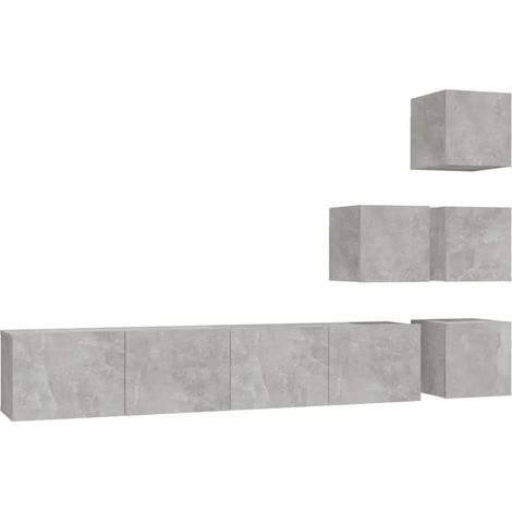 Lot de 4 meubles TV muraux design élégant rangement décoratif 80 x 30 x 30 cm en bois d'ingénierie gris béton (1/5)