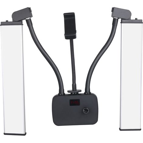 Projecteur LED double bras flexible bicolore, à intensité variable (3200K-4500K-5600K), 45 W, avec support pour téléphone portable pour portraits