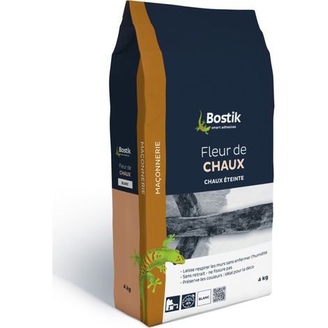 Bostik – Fleur de chaux 4kg – Chaux éteinte professionnelle – Imperméable à l'eau – Barrière anti-salpêtre – Application facile sur murs (1/4)