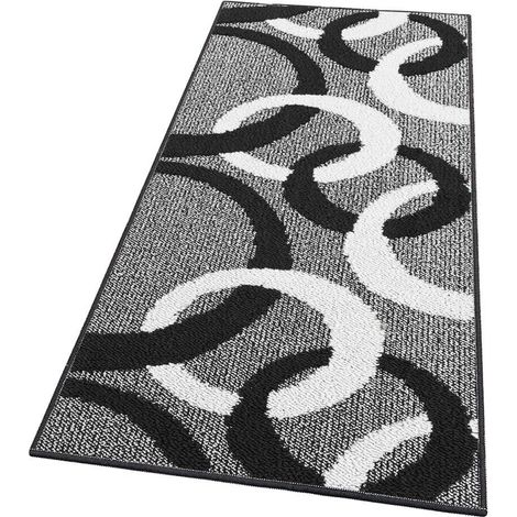 Tappeto Cucina Tridimensionale Cerchi 3D Assorbente Morbido Moderno Antiscivolo Nero - 50x80 Cm