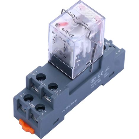 Relais électromagnétique 12V AC - 1 unité - DPDT 8 broches - Commutation 10A avec voyant - Montage rail DIN pour tableau électrique - 2,6x2x3,5cm (1/5)
