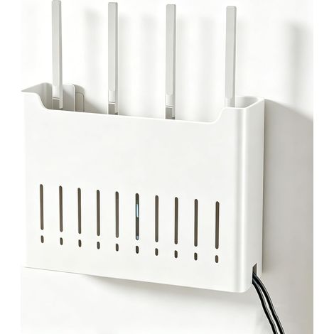 Scatola portaoggetti, supporto per modem a parete, scatola per cavi, adatta per riporre router, fili, cavi, prese di corrente, adattatori, ecc. (Bianco)