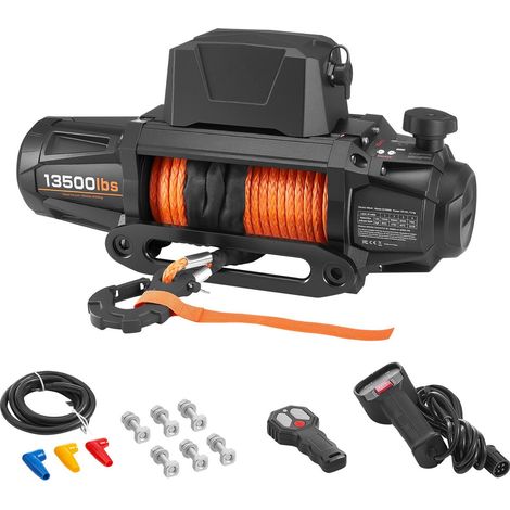 Treuil électrique 6100 kg, 12V, corde synthétique 9,5 mm x 28 m, télécommande sans fil et filaire, étanche IP67, pour remorquage 4x4, SUV, Jeep, remorque, bateau. (1/5)