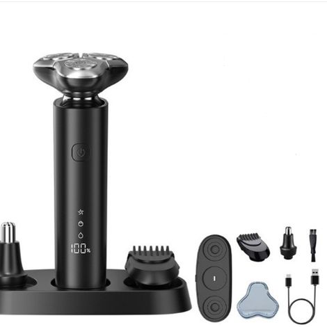 Rasoir Électrique Homme 3 en 1, Rasoir Electrique Tondeuse Barbe Hommes avec Tondeuse de Précision pour Barbe et Nez, 3D Têtes Flottantes, IPX7 Étanche Rasage Sec et Humide, Écran LCD & USB-C (1/3)