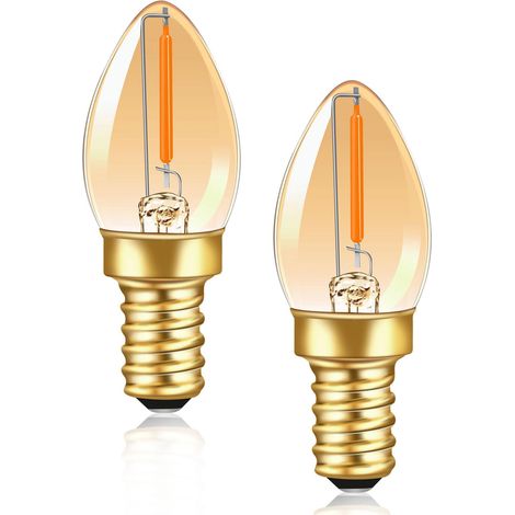 Ampoule Bougie LED C7 E12 Blanc Chaud 220V 0.5W Petite Ampoule Vintage Edison Remplacement 5W Incandescent, 50LM 2200K Ambre E12 Ampoule LED Décorative Veilleuse Lampe à Sel, Non Dimmable, Lot de 2 (1/5)
