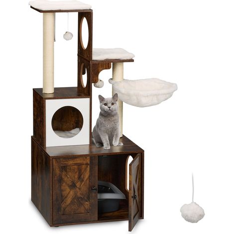 Arbre à Chat avec Placard à litière, HBT 128x95x52 cm, sisal (1/5)