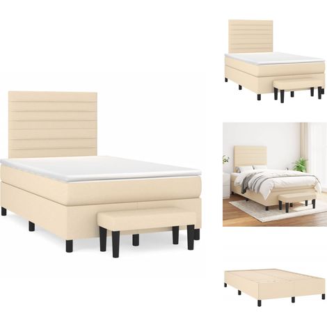 Sommier à lattes de lit avec matelas crème 120x190 cm tissu - Lit Plateforme - Lit Double - Literie - Chambre À Coucher - Meuble De Chambre (1/5)