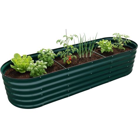Jardinière surélevée, métal galvanisé, 45 x 200 x 60 cm, Demi-Lune, Vert, pour Fleurs, Plantes (1/5)