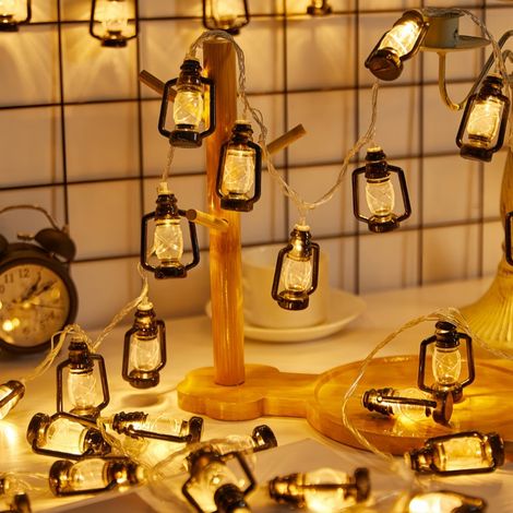 Guirnalda de luces solares, tipo lámparas de aceite, ideal para jardines y bodas (luz blanca cálida). (5 metros de largo, 20 bombillas) (1/5)