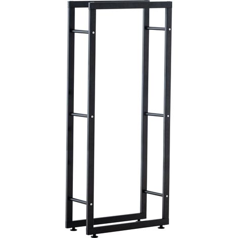 Mensola porta legna, supporto legna da camino 25x60x125 cm metallo nero opaco DEC10030
