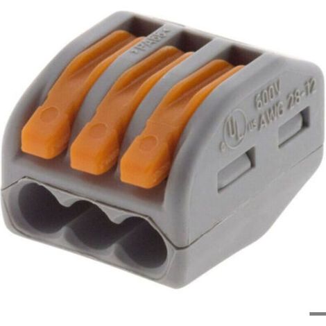 Lot de 50 mini bornes de connexion rapide à levier S222 pour fils rigides et souples - 3 entrées (1/4)