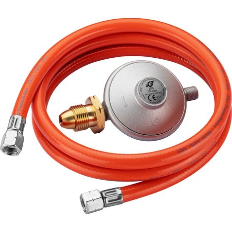 Wiltec Riduttore di pressione 700 mbar UK, con tubo, Regolatore gas per cannoni aria calda, stufe, essiccatori edili