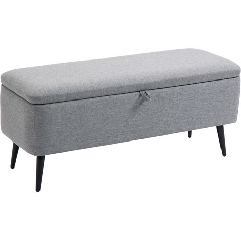 Panca Contenitore in Tessuto Effetto Velluto, per Camera, Soggiorno e Ingresso, 101x38.5x44.5 cm, Grigio