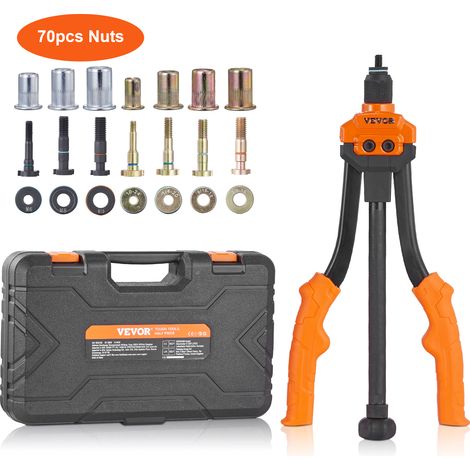 VEVOR Riveteuse Manuelle pour Ecrou a Sertir 35 cm Pince a Insert Filete avec 7 Mandrins 70 Ecrous de 7 Tailles Outil a Riveter Derivetage avec Mallette Portable pour Automobile Bricolage Construction