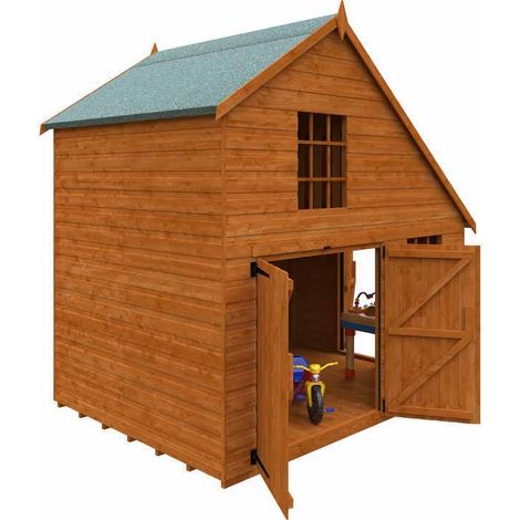 6 x 8 Feet Club Garage 12mm Shed - Solid Wood/Softwood/Pine - L175 x W235 x H234.7 cm - Burnt Orange