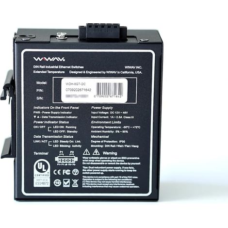WDH-8GT-DC 8 Port Unmanaged 10/100/1000Mbps Industrial Gigabit Ethernet Switches with DIN Rail/Wall Mount (Fan, -30°C  75°C) (1/3)