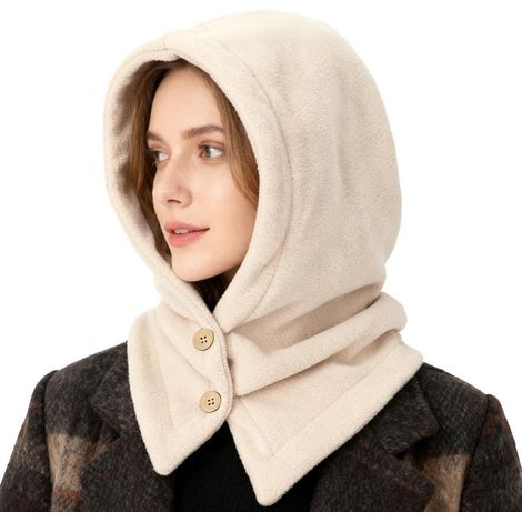 Kapuzenschal Unisex winddicht warm 2-in-1 Mütze mit Nackenwärmer für Damen Herren Beige (1/5)