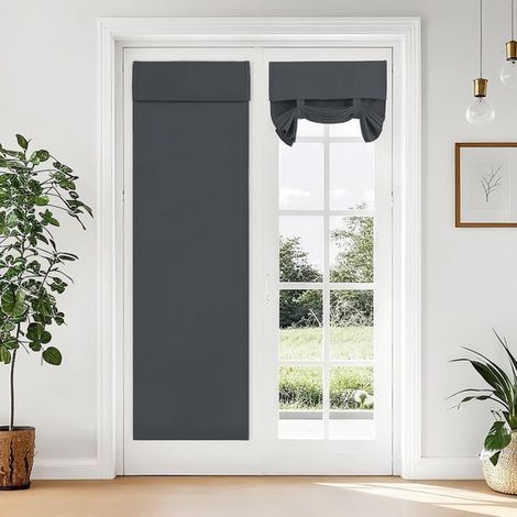 Rideau de porte occultant - 173 x 66 cm - Rideau de porte à scratch - Autocollant - Sans perçage - Isolant - Polyester - Avec attaches réglables - Gris (1/5)