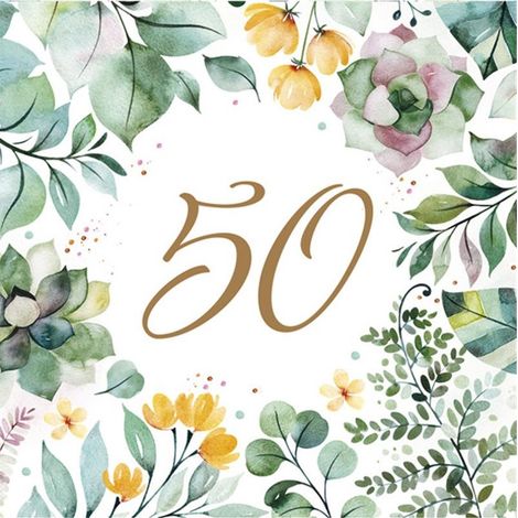 Tovaglioli per il 50° compleanno, motivo "Cinquanta foglie boho", festa di primavera, 33x33 cm, 20 pezzi.