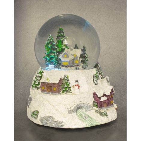 LED Schneekugel Weihnachtsdorf mit Musik - 16 x 14 cm - Weihnachts Spieluhr mit Beleuchtung