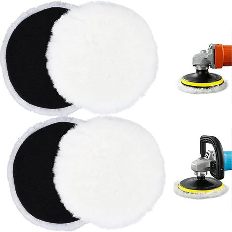 4 Pièces Pad Polissage Laine D'agneau, Disque Polissage, Pad Polissages 150mm, Eponge de Polissages, Convient pour Les Automobiles, Les Phares Automobiles, Les Revêtements de Sol en Liège, Etc (1/5)