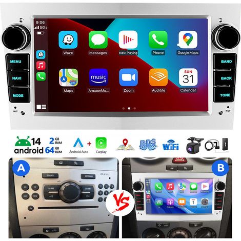 Autoradio Android Carplay pour Opel Corsa 2006-2014, GPS, navigation par satellite 2+64G DAB+ CAM