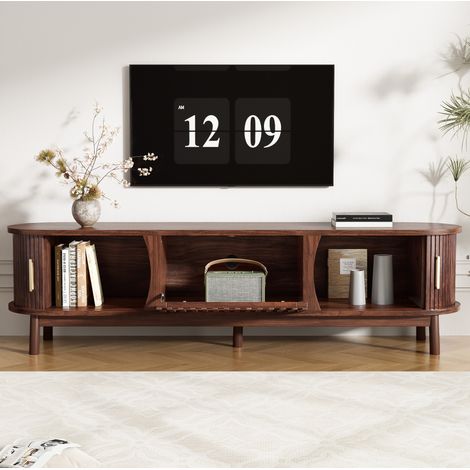 Meuble TV bas 165x39,5x46 cm en MDF brun, avec rangement, style rétro pour salon FloraGrace (1/5)