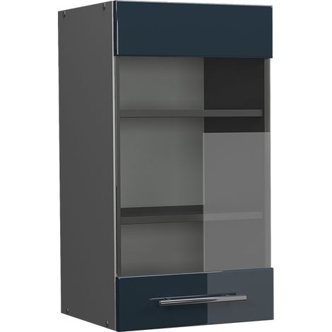 Küchenglasschrank Fame-Line, Dunkelblau Hochglanz, 40 cm, Vicco