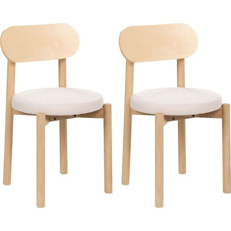 Lot de 2 Chaises de Salle à Manger Scandinave Structure en Bois Assise en Tissu sans Accoudoirs Marron Clair et Beige Clair Paulina