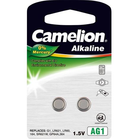 Camelion AG1/LR60/LR621/364 Pile bouton alcaline 2 pièces. (1/3)