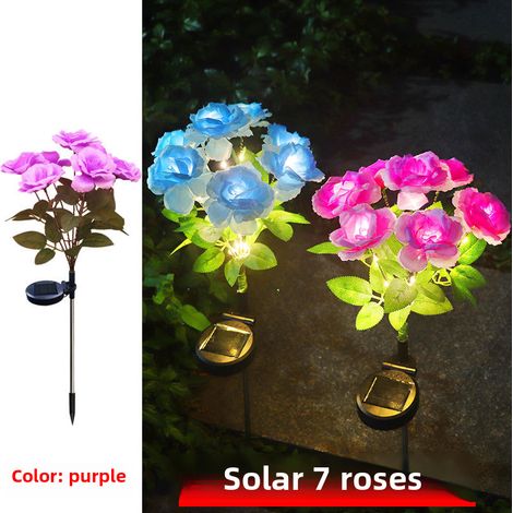 Strauß aus 7 künstlichen Rosen mit farbiger LED-Beleuchtung (lila), ideal für Hochzeiten, Innenhöfe und den Valentinstag. Auch im Großhandel erhältlich. (1/5)