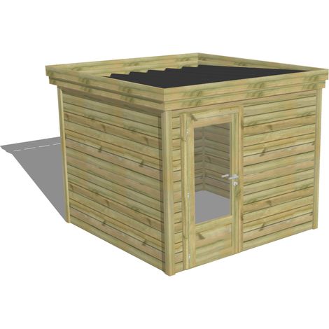 ABRI DE JARDIN bois Pin autoclave 27mm - 2,64x2,64m / 7m2 - Bac acier - Abri Français