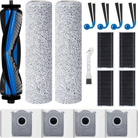 Kit d'accessoires pour Ecovacs Deebot T80S Omni/X9 Pro Omni/X11 Pro Omni aspirateur robot,1 brosse à rouleau,2 rouleaux à duvet,4 filtres,4 sacs à poussière,4 brosses latérales de rechange (1/4)