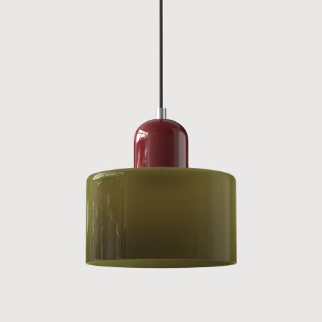 Petit lustre moderne en vitrail réglable, idéal pour une chambre, 15 cm de diamètre - douille rouge + abat-jour vert. (1/5)