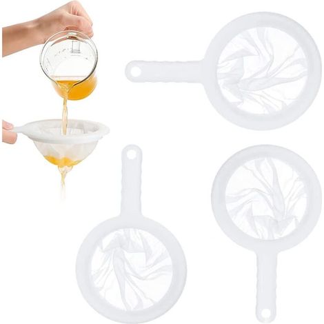 SABIR 3 Pièces Filtre A Tamis Fin,Filtre Tamis Cuisine,Filtre De Cuisine En Nylon,Passoire Alimentaire Plastique Tamis,100/200/400 Mesh Nylon,Avec Poignée Antidérapante, Peut Filtrer Jus,Vin, Lait (1/5)