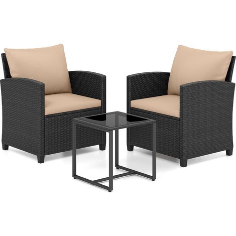 Ensemble de mobilier de jardin en rotin 3 pièces avec coussins (1/5)