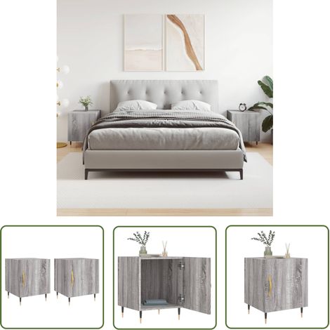 The Living Store Tables de chevet 2 pcs sonoma gris 40x40x50cm bois d'ingénierie - Table De Chevet - Meuble De Chambre - Armoire De Chevet - Commode - Design Moderne (1/5)