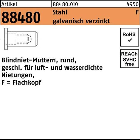 Ecrou à sertir R 88480 FLAKO M6 /0,5 -3,0 acier galv. 500 pièces