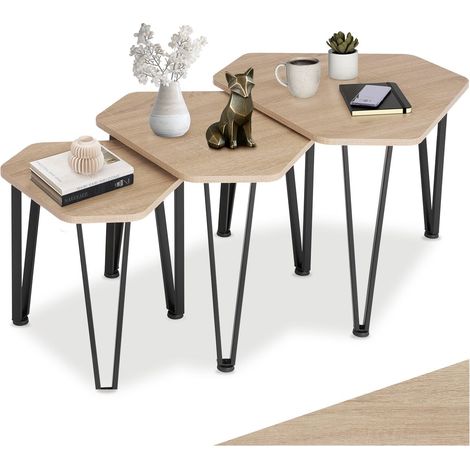 Ensemble de tables d'appoint en 3 parties empilable bois clair