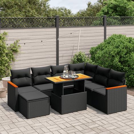vidaXL Salon de jardin 8 pcs avec coussins noir résine tressée (1/4)