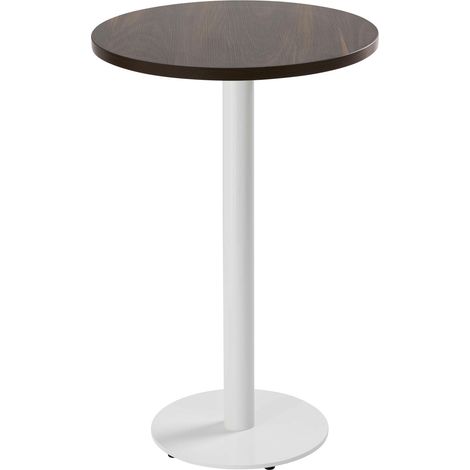 Table haute ronde 60 cm pied blanc et revêtement bois foncé (1/5)