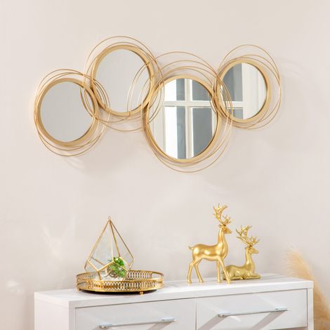Decorazione murale a specchio 107 x 56 cm in metallo dorato, 4 specchi HAVRYA (1/5)