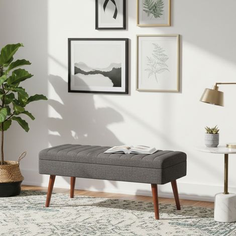 Dmora - Mesa Alph, Banco multiusos, Asiento de invitados, Cofre multifuncional, 90x39h40 cm, Nogal y Antracita, con embalaje reforzado (1/5)