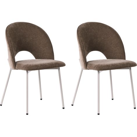 Conjunto de 2 sillas de comedor de chenilla estilo retro glamuroso marrón claro Covelo (1/5)