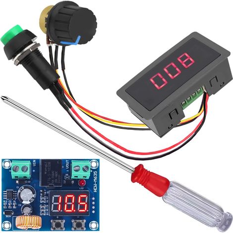 Contrôleur de vitesse de moteur CC 6-30V, affichage numérique LED 12 V 24 V 6 A, PWM, régulateur réglable en continu avec module de protection contre les décharges excessives 12V et tournevis (1/5)